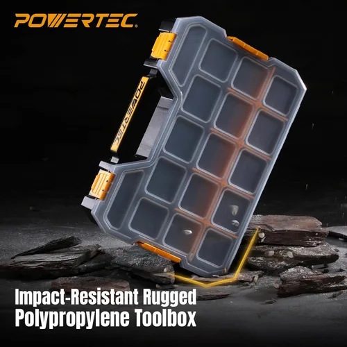 Miniatura 5 de POWERTEC Caja organizadora de herramientas apilable con separadores extraíbles, 17 compartimentos, entrelazado, diseño portátil, paquete de 2 Caja