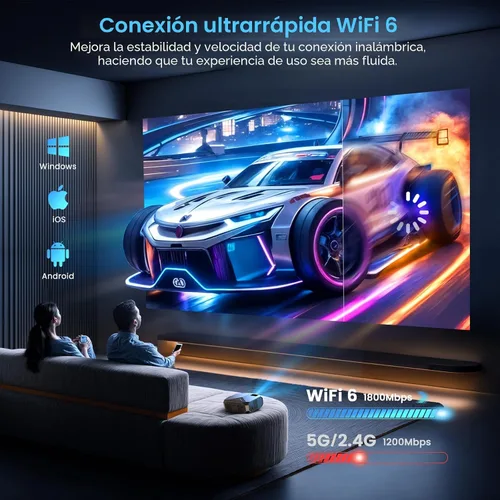 Miniatura 4 de [Compatible con Netflix/alto brillo] Proyector inteligente con WiFi 6 y Bluetooth 5.3, proyector de películas para exteriores 4K con Prime