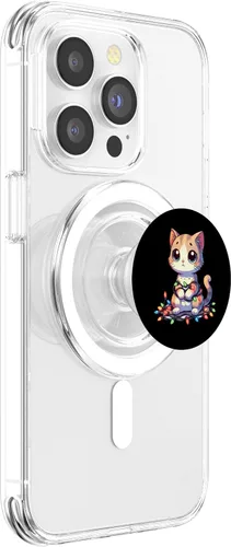 Miniatura 3 de Lindo gato enredado en luces de Navidad PopSockets MagSafe PopGrip para iPhone