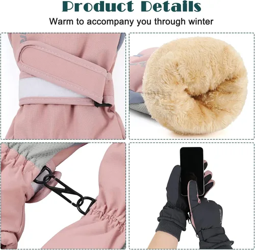 Miniatura 5 de American Trends Guantes de esquí de invierno para mujer, guantes de invierno impermeables para pantalla táctil, guantes de nieve