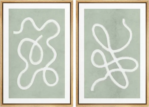 Miniatura 24 de SIGNWIN Lienzo enmarcado para pared, juego de arte de collage de ondas en espiral de mediados de siglo, formas abstractas, acogedor, neutro