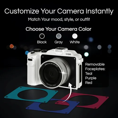 Miniatura 5 de Minolta Cámara digital: fotos de 56MP, video 4K 60FPS, diseño selfie de doble lente, zoom 18X, Wi-Fi, captura RAW/JPEG, LCD de 3 pulgadas, cámara