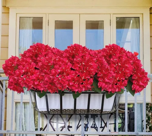 Miniatura 4 de Juego de 4 ramos de flores artificiales de seda de buganvilla, flores ricas para decoración del hogar, jardín, boda, arbustos de flores sintéticas
