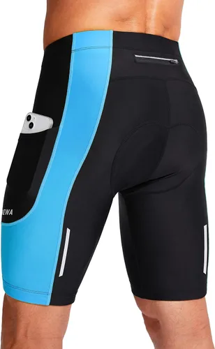 Bikewa Pantalones cortos de ciclismo para hombre con acolchado 3D para ciclismo de carretera, ciclismo de montaña, ciclismo UPF 50+, bolsillos con