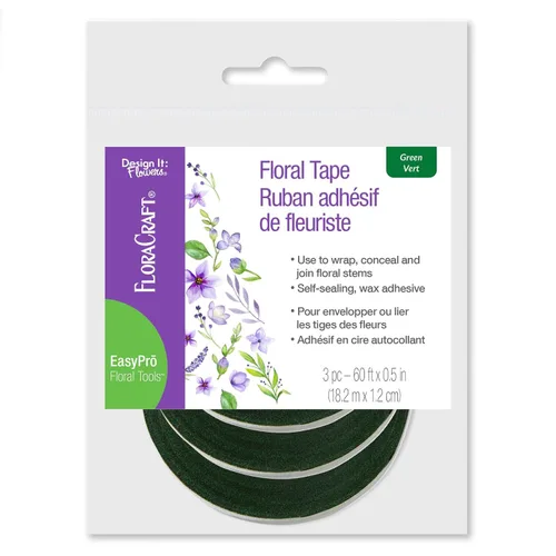 FloraCraft Cinta floral de 3 piezas de 0.5 pulgadas x 60 pies, color verde