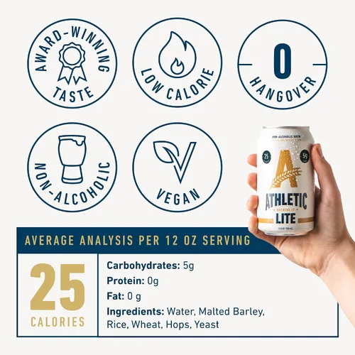 Miniatura 5 de Athletic Brewing Company Cerveza artesanal sin alcohol, baja en carbohidratos con cuerpo ligero de arroz y malta, combina con ensalada y pizza