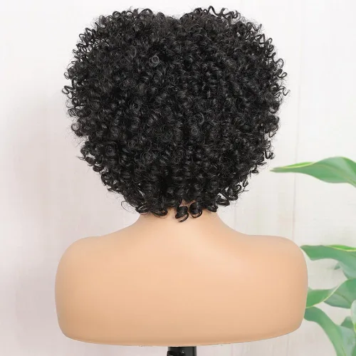 Miniatura 5 de Peluca rizada corta con flequillo peluca sintética afroamericana para mujeres negras, fibra sintética de alta temperatura, pelucas rizadas