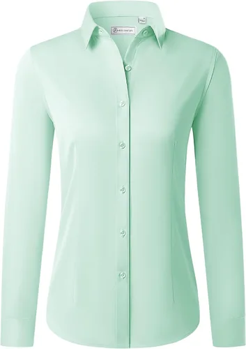 Miniatura 15 de Siliteelon - Camisas con botones para mujer de manga larga, camisas de vestir sin arrugas, con cuello, para oficina, blusas sólidas, tops