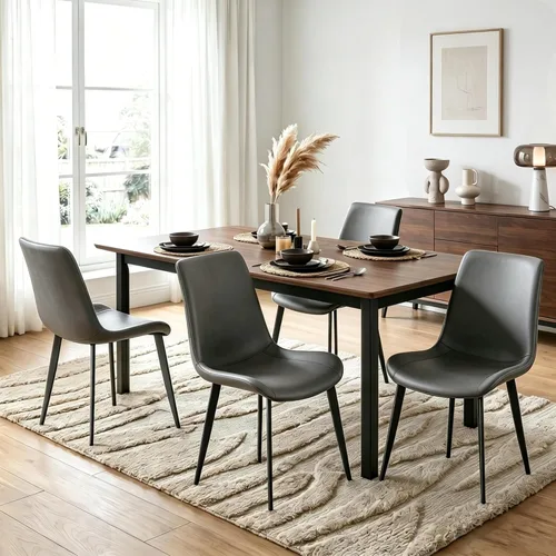 Miniatura 19 de Juego de 2 sillas de comedor modernas, sillas de comedor de cuero PU, sillas de cocina tapizadas con respaldo ergonómico y patas de metal
