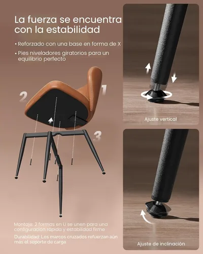 Miniatura 8 de VASAGLE Colección EKHO - Juego de 4 sillas de comedor, sillas tapizadas para cocina, asiento cómodo, cuero sintético con costuras, estilo de marrón