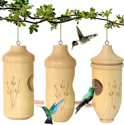 Miniatura 8 de Hummingbird House - Casas de colibrí de madera natural para colgar en el exterior, regalos de jardinería para mujeres, amantes de los pájaros