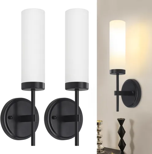 Miniatura 12 de Juego de 2 apliques de pared modernos, luces de tocador de baño negras y doradas con vidrio transparente, juego de 2 apliques de pared con cableado