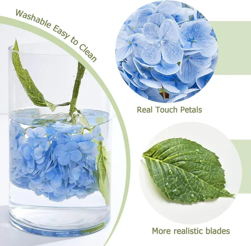 Miniatura 3 de Flores artificiales de hortensias de tacto real, 2 flores azules y 2 blancas de tacto real, flores de hortensias sintéticas de 21 pulgadas, flores
