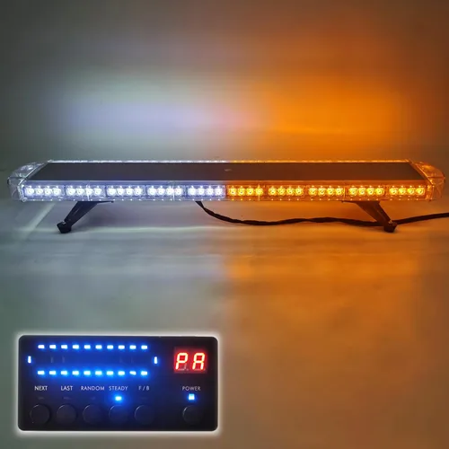 Miniatura 2 de CFLMYYXGS 12V-24V 44" 88 LED ámbar/luz blanca en la azotea barra de luz de advertencia de emergencia 26 patrones estroboscópicos vehículos ley