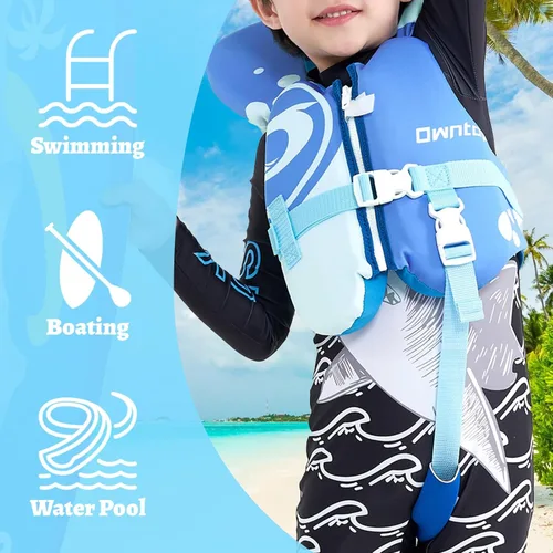 Miniatura 6 de Owntop Chaleco de natación para niños pequeños, chaqueta flotante, ayuda de natación para niños de 20-30-40-50 libras con correas de seguridad Azul