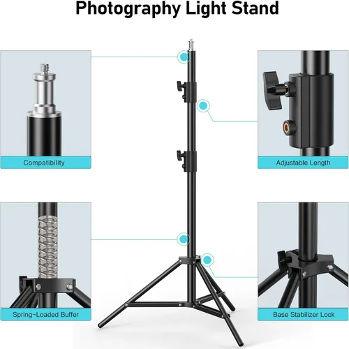 Miniatura 6 de Soporte de luz para fotografía, 110 pulgadas/9.2 pies/110.2 in, trípode plegable inversa portátil con bolsa de viaje de aluminio resistente