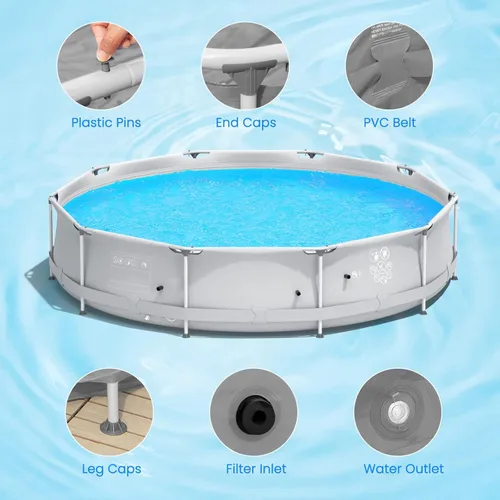 Miniatura 4 de Goplus Piscina sobre el suelo, 12 pies x 12 pies x 30 pulgadas con marco de acero al aire libre con cubierta de piscina, marco de acero reforzado