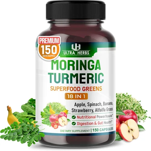 Superfood Greens 18 en 1 - con frutas, verduras y hierbas - Moringa, alfalfa, manzana, espinatch, plátano, fresa, aumenta la energía, la inmunidad y