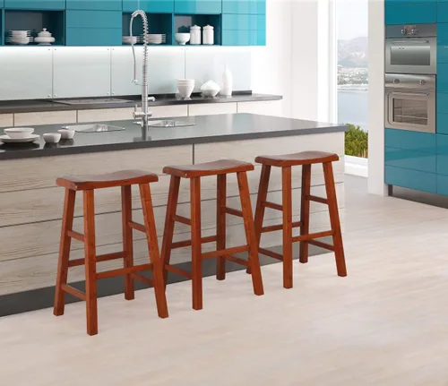 Miniatura 6 de eHemco Taburetes de madera maciza, 29 pulgadas, roble oscuro, juego de 3 Heavy Duty, encimera de cocina