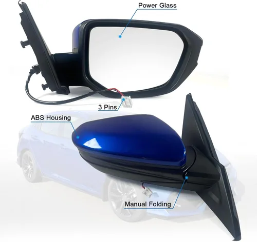 Miniatura 2 de Espejo de puerta lateral derecha del pasajero para Honda CIVIC LX SE Sport 2016-2021 con espejo eléctrico Ajust plegado manual sin calefacción, Azul