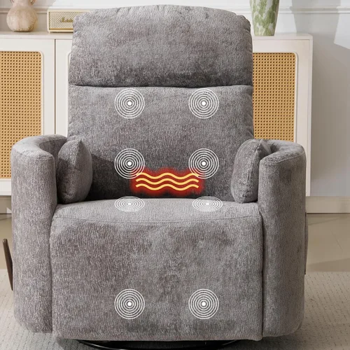 Sillón reclinable mecedor giratorio de gran tamaño con masaje y calor, sillón reclinable giratorio para guardería con reposacabezas ajustable, silla