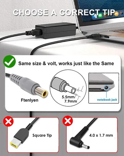 Miniatura 2 de Adaptador de 20V 3.25A 65W para Lenovo Thinkpad T400 T410 T420 T420S T430 T430s T430u T500 T510 T520 X120e X130e X131e X140e X200 X201 X220 Cargador