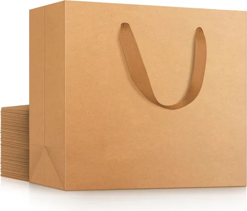 EUSOAR Bolsas de papel de estraza pequeñas de 10.6 x 3.1 x 8.3 pulgadas a granel, bolsas resistentes para bodas, comestibles, boutique, venta al por