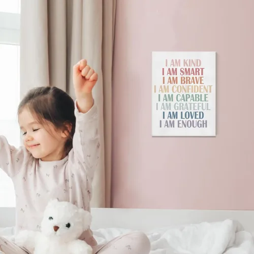 Miniatura 2 de BIWSHA Decoración de aula I Am Kind I Am Smart I Am Brave Affirmations - Lienzo decorativo de pared para dormitorio, sala de lectura, guardería