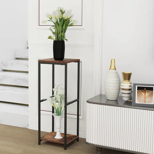 Miniatura 5 de CASIMR - Soporte para plantas de interior, estante alto de metal con tablero cuadrado de madera, estante de exhibición de 2 niveles para múltiples