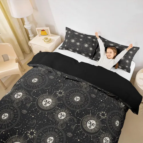 Miniatura 22 de Erosebridal Juego de ropa de cama bohemio con sol y luna, funda de edredón hippie de 3 piezas, colorida funda de edredón teñida anudada, funda