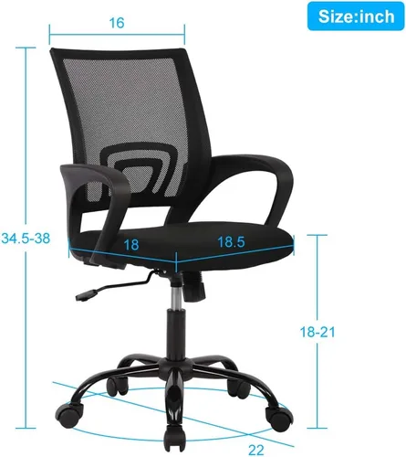 Miniatura 2 de Silla de oficina ergonómica de malla con respaldo medio, soporte lumbar, ajustable, giratoria, enrollable, silla de escritorio rosa con brazos
