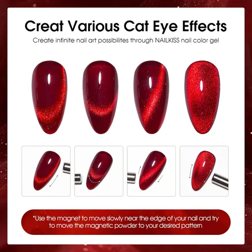 Miniatura 7 de Esmalte de uñas de gel magnético Cat Eye (rojo + verde tesoro), 0.34 onzas líquidas (paquete de 1)