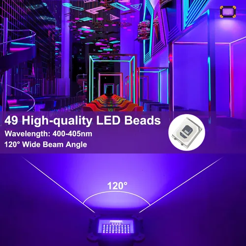 Miniatura 6 de AUMIO Paquete de 2 luces negras recargables, 5000 mAh, LED magnéticas, impermeables, inalámbricas, de 405 nm, luz de inundación ultravioleta