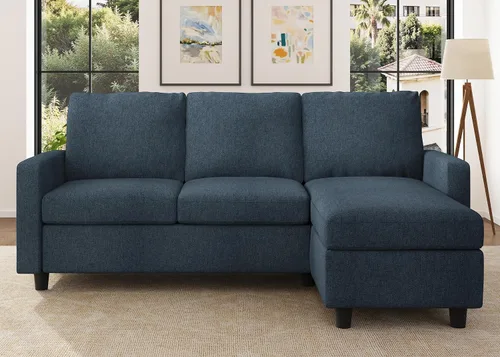 HONBAY Sofá modular convertible, sofá en forma de L con diván reversible para espacio pequeño, color azul medio