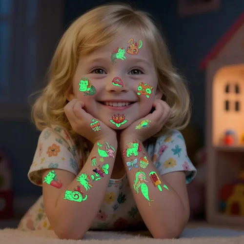 Miniatura 2 de Awinmay 310 piezas de tatuajes temporales luminosos para niños, estilos mixtos de tatuajes que brillan en la oscuridad para niños y niñas, pegatinas