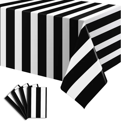 Miniatura 12 de Paquete de 4 manteles de plástico desechables impermeables de 54 x 108 pulgadas, a rayas rojas y blancas, manteles rectangulares para cumpleaños