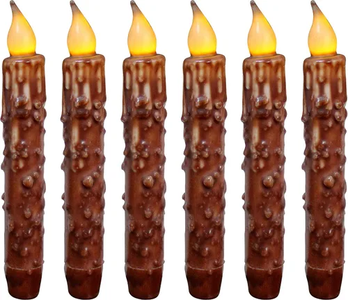 Miniatura 18 de CVHOMEDECO. Velas de cera real sumergidas a mano, funciona con pilas, temporizador, velas cónicas sin llama primitivas del país, 6-3/4 pulgadas