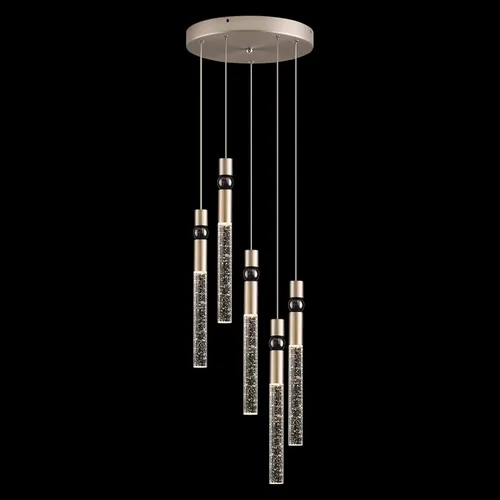JoollySun Iluminación colgante de racimo de 5 luces: lámpara de cristal con LED regulable para isla de cocina comedor - níquel cepillado