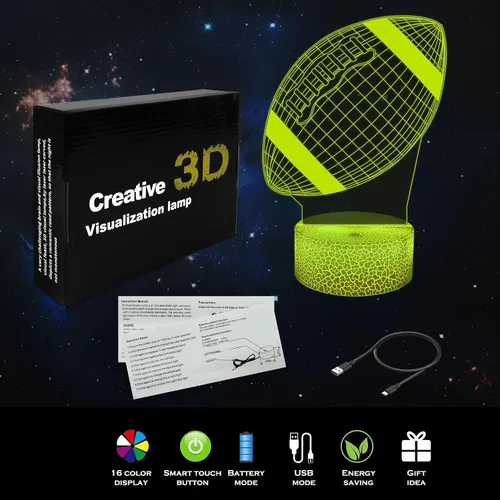 Miniatura 3 de Lámpara de ilusión 3D de fútbol, luz nocturna, 7 colores, cambio gradual automático, luces LED alimentadas por USB, regalos para niños
