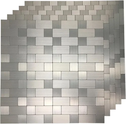 Miniatura 11 de Mosaico decorativo adhesivo de 12" x 12" con superficie de metal cepillado Art3d Plateado (Brush Silver)