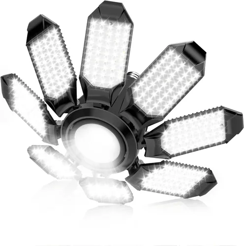 Miniatura 10 de Luz LED de garaje – Bombilla de garaje de 160 W, 64000 lúmenes, 6500 K, iluminación de garaje súper brillante con 6 paneles deformables, luces