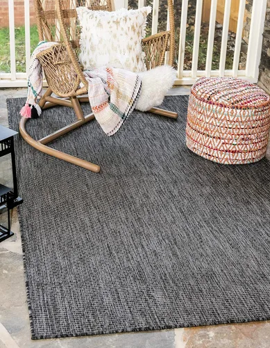 Miniatura 2 de Unique Loom Collection - Alfombra casual de transición sólida jaspeada para interiores y exteriores