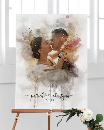 Miniatura 4 de STICKERSFORLIFE Impresión de aniversario personalizada Ideas de regalo de boda personalizadas Retrato de acuarela de la foto