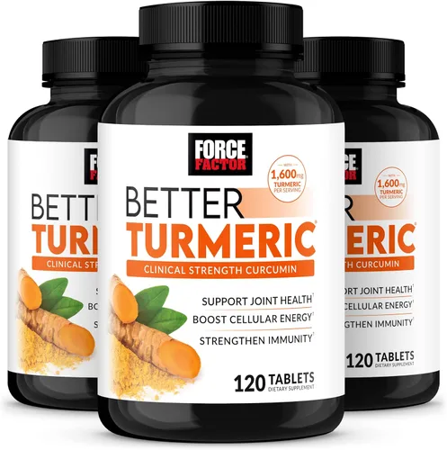 Force Factor Better Turmeric - Paquete de 3 suplementos de apoyo articular con cúrcuma HydroCurc, soporte para articulaciones de fuerza clínica, 360