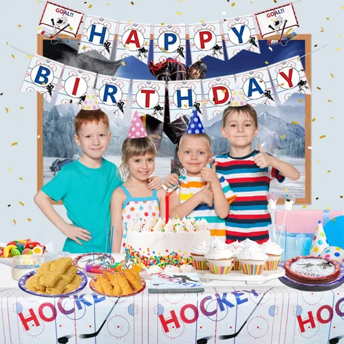 Miniatura 6 de Decoraciones de fiesta de hockey – Suministros para fiestas temáticas de hockey sobre hielo, incluyendo platos llanos de 9 pulgadas, platos