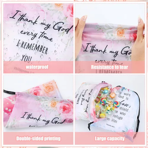 Miniatura 3 de Hosuly 24 mochilas religiosas de versículos bíblicos con cordón para sorteo cristiano, bolsa de regalo religiosa a granel, bolsa pequeña