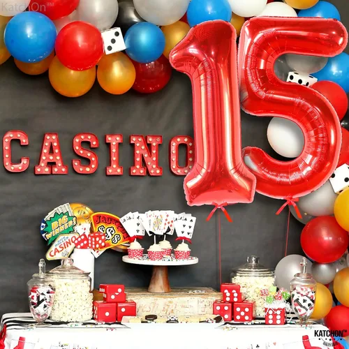 Miniatura 3 de Katchon, Globos rojos enormes del número 15, 40 pulgadas, globos del número 15, decoraciones de cumpleaños de 15 para niñas, decoraciones