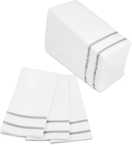 Miniatura 12 de Toallas de mano desechables para baño, diseño dorado 200 toallas desechables con tacto de lino para invitados – Servilletas formales para cena