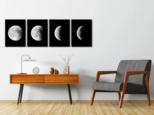 Miniatura 3 de Wieco Art Eclipse of the Moon - Impresiones en lienzo modernas para decoración de pared para sala de estar, imágenes abstractas en blanco y negro a