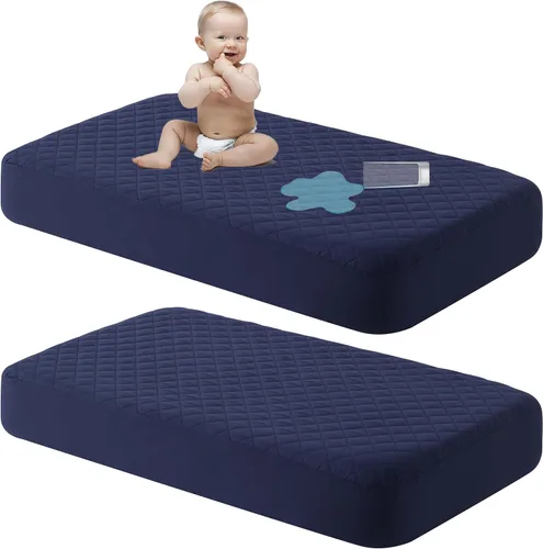Miniatura 8 de NTBAY Paquete de 2 Protectores de Colchón de Cuna Impermeables, Sábana Bajera Acolchada de 28"x52" para Niños Pequeños - Lavable a Máquina - Funda